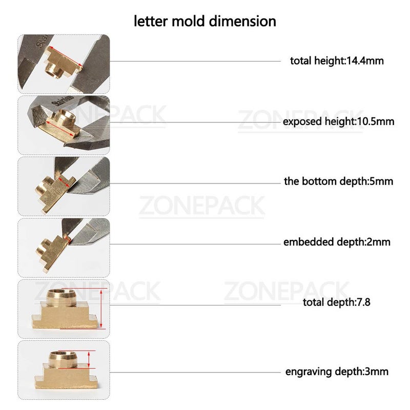 ZONEPACK Copper Brass Stamping Flexible Letters Numbers Alphabets Symbols Characters Molds CNC Engraving Molds for Hot Foil Stamping Machine (85pcs C Font) - Image 4